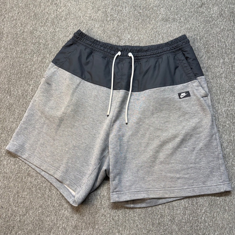 Nike Mens Sportswear Mixed Media Jersey Shorts Gray Black 886247-091 Size L